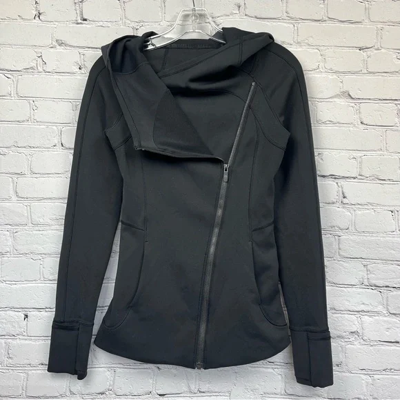 Lululemon Every Journey Hoodie Asymmetrical Zip Black Sz 2